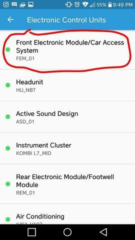 BimmerCode App FEM Module Settings