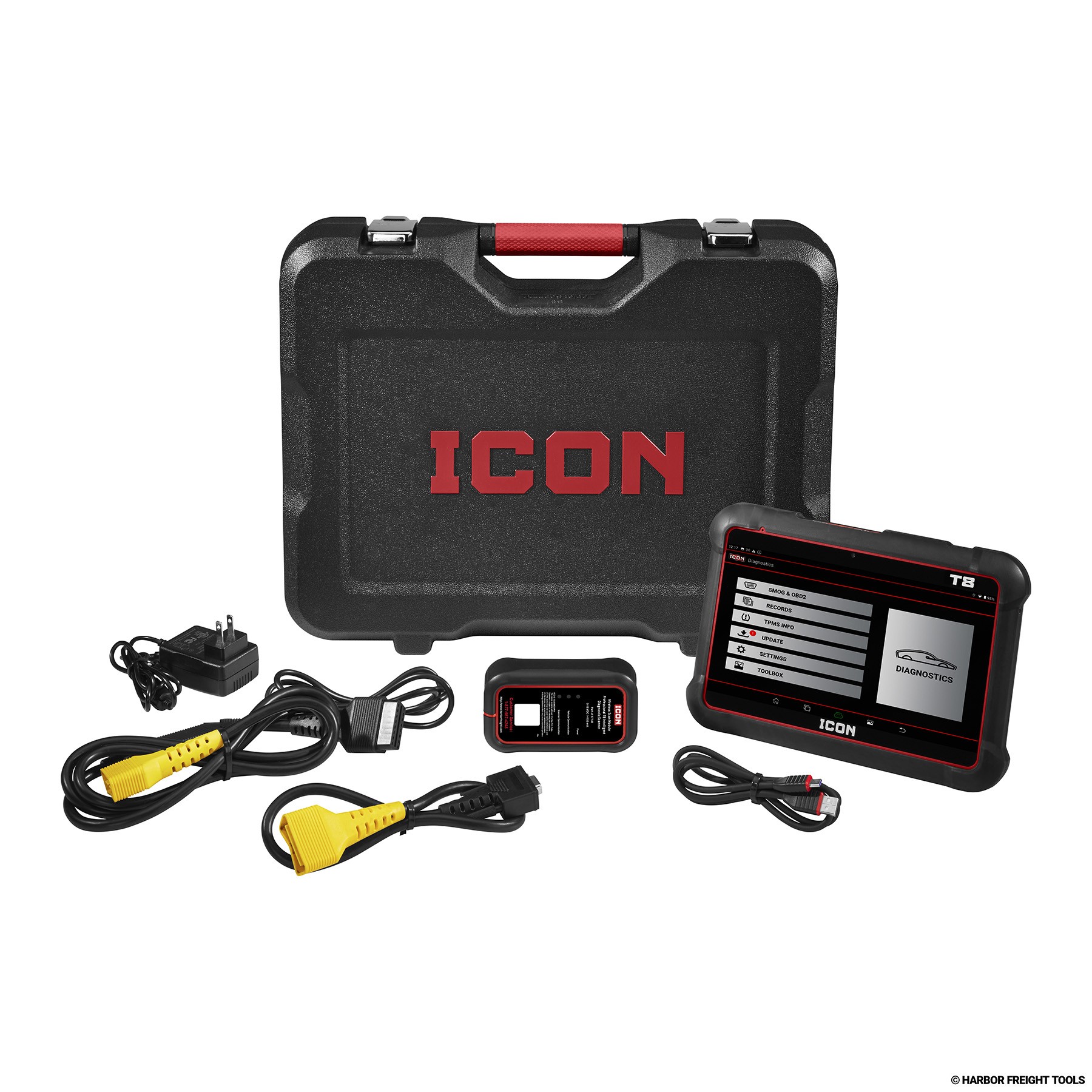 Harbor Freight Icon T8 OBD2 scanner displaying diagnostic information