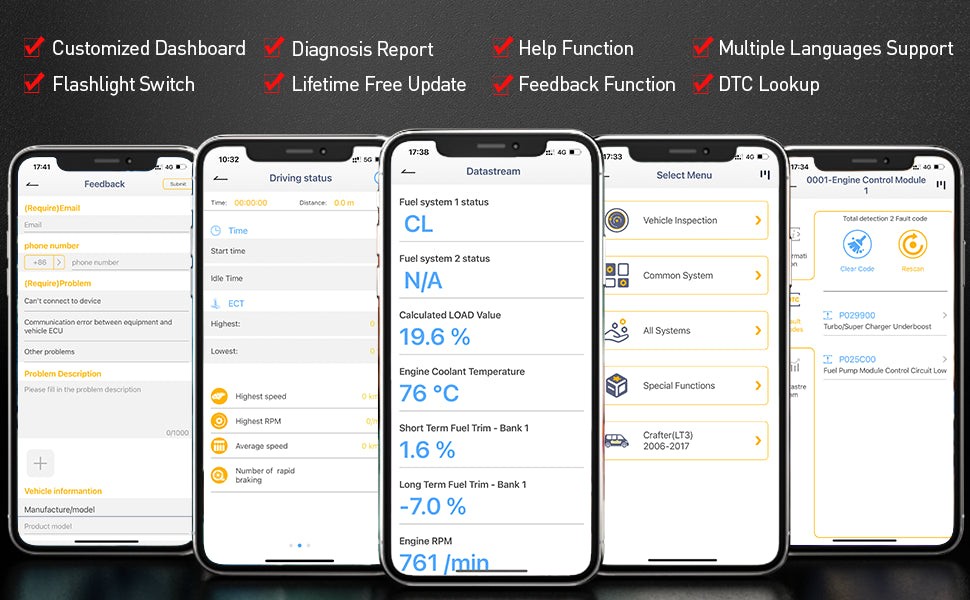 VW Bluetooth OBD2 scanner displaying real-time engine data on a smartphone