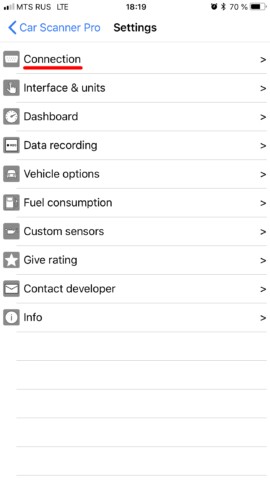 Selecting the adapter in Car Scanner app