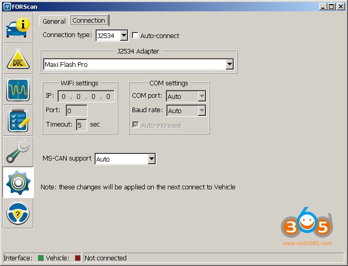 FORScan MaxiFlashPro Connection
