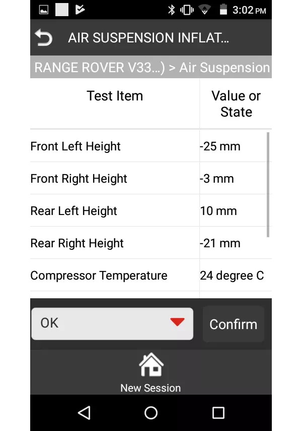 iLAND EAS Air Suspension Live Data Example
