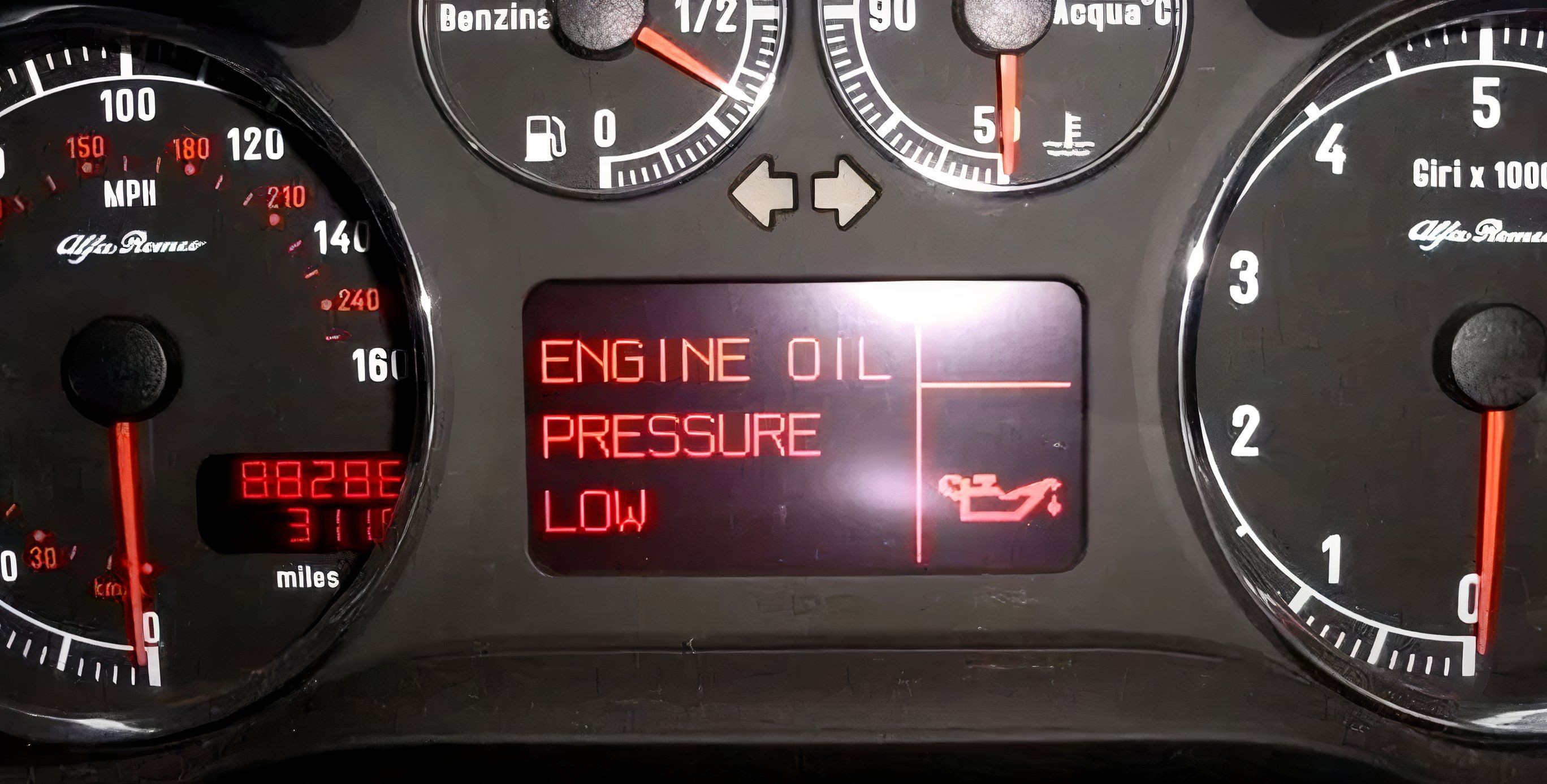 Oil pressure low warning message in a car