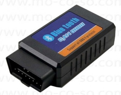 ELM327 Bluetooth OBD2 adapter connected to a car's OBD2 port