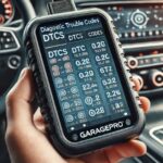 OBD scanner displaying diagnostic trouble codes