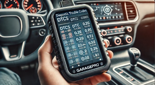 OBD scanner displaying diagnostic trouble codes